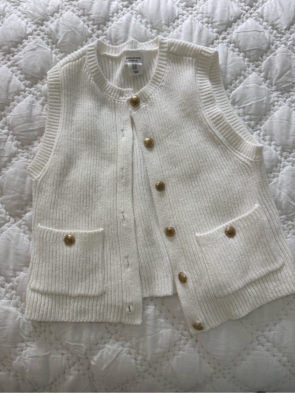 Song of Style Ivory Knit Button Front Vest with Gold Buttons